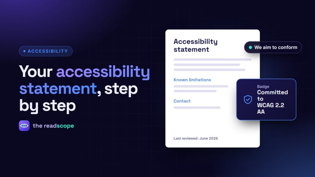 An accessibility statement page with a Committed to WCAG 2.2 AA badge