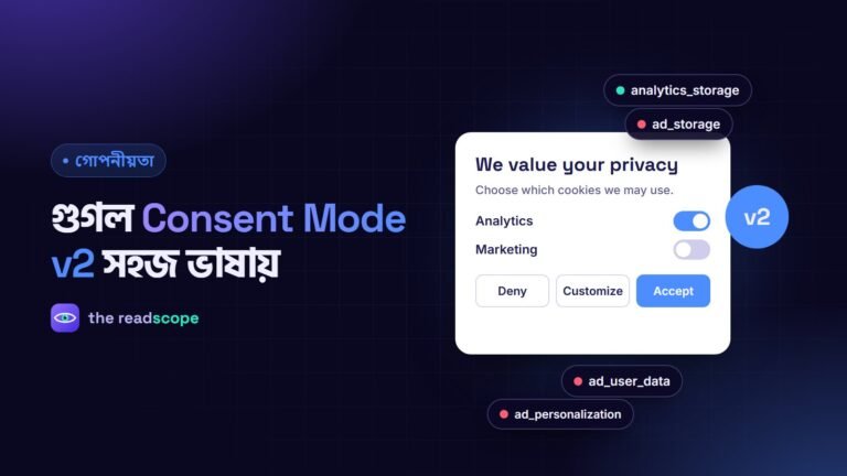 কুকি ব্যানারের পাশে গুগল Consent Mode v2-এর চারটি সংকেত