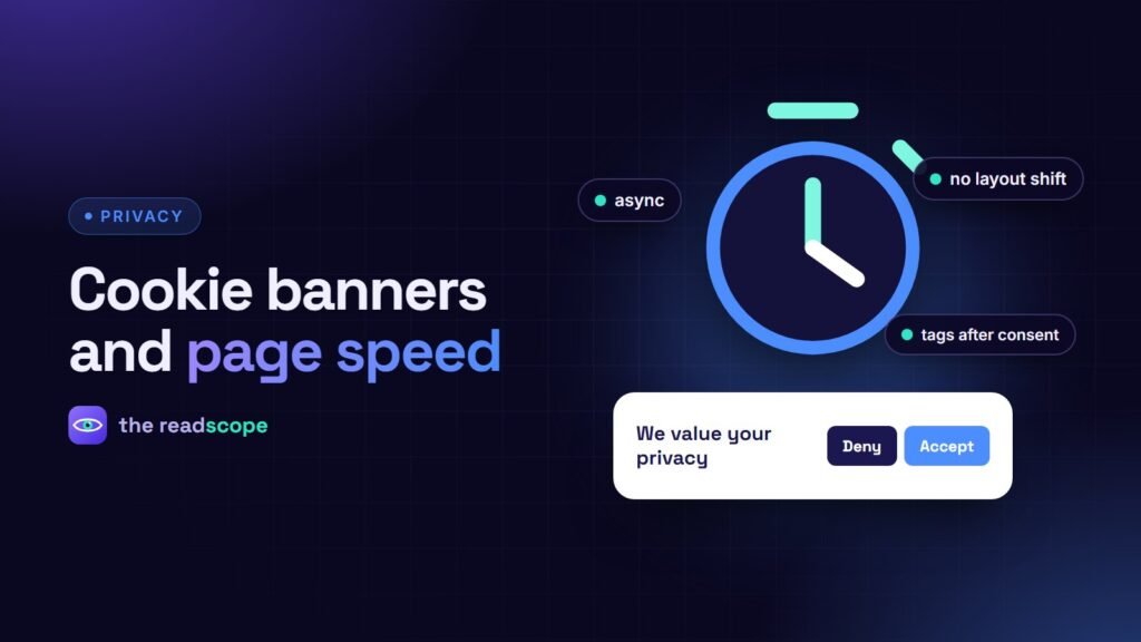 A stopwatch above a cookie banner with the labels async and no layout shift