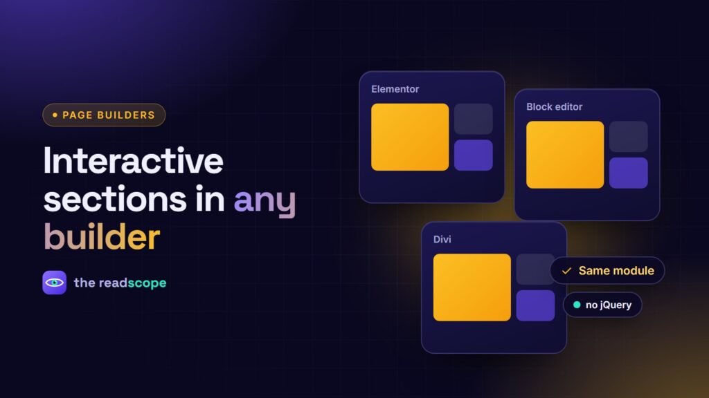 Three page builder cards sharing the same bento grid module