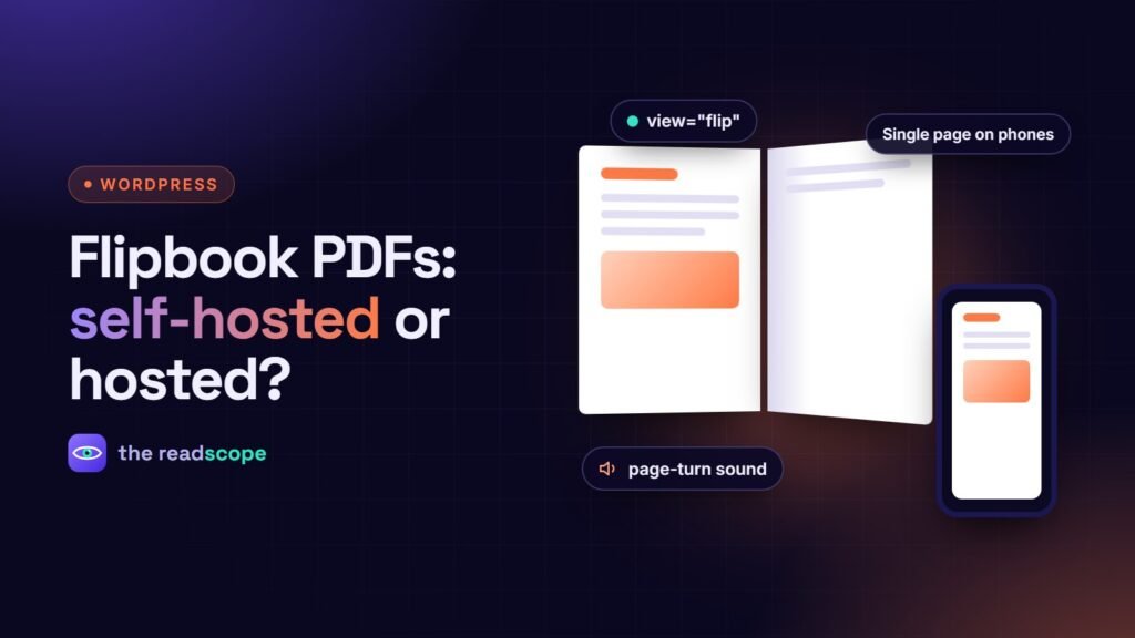 An open flipbook with a page curl next to a phone showing a single page