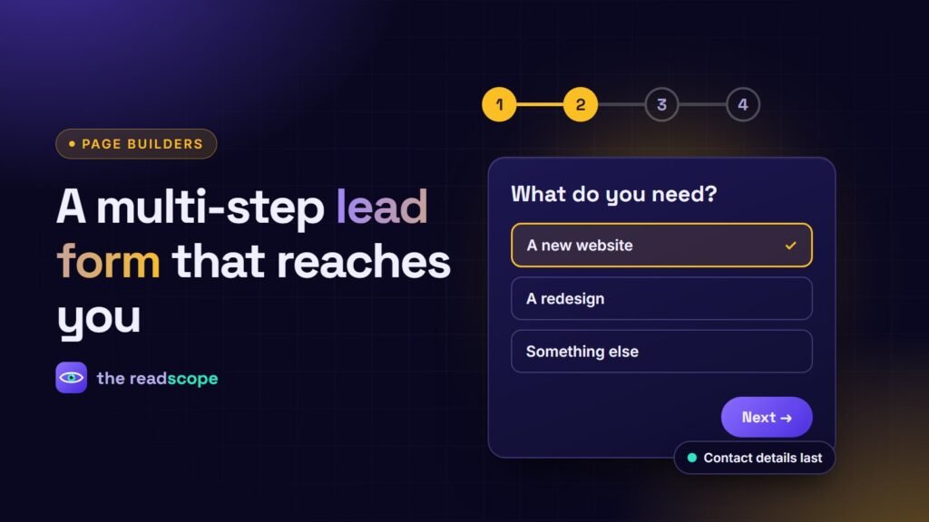 A multi-step form with a progress indicator and choice buttons