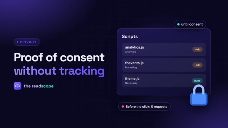 A script list showing analytics and marketing scripts held until consent and a padlock