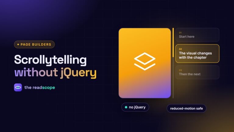 A sticky visual beside three scroll chapters with a progress bar